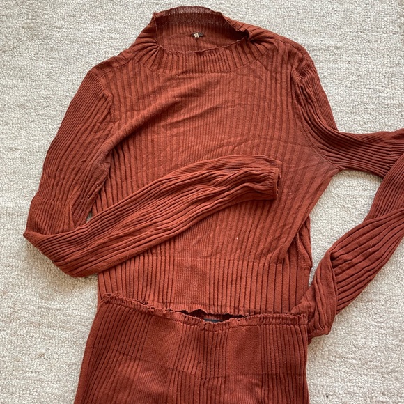 Free People Rust Ribbed Jumpsuit - Picture 2 of 4